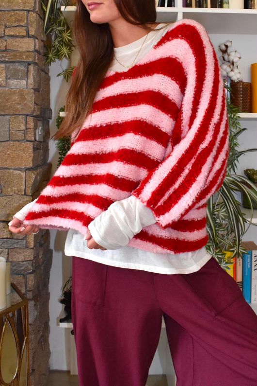 Stripe Boucle Slouch Knit Morello & Rose